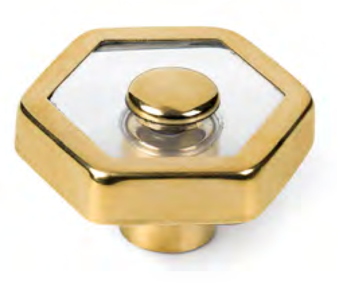 Pomo Dorado Hexagonal 40mm Latón y Cristal Acrílico